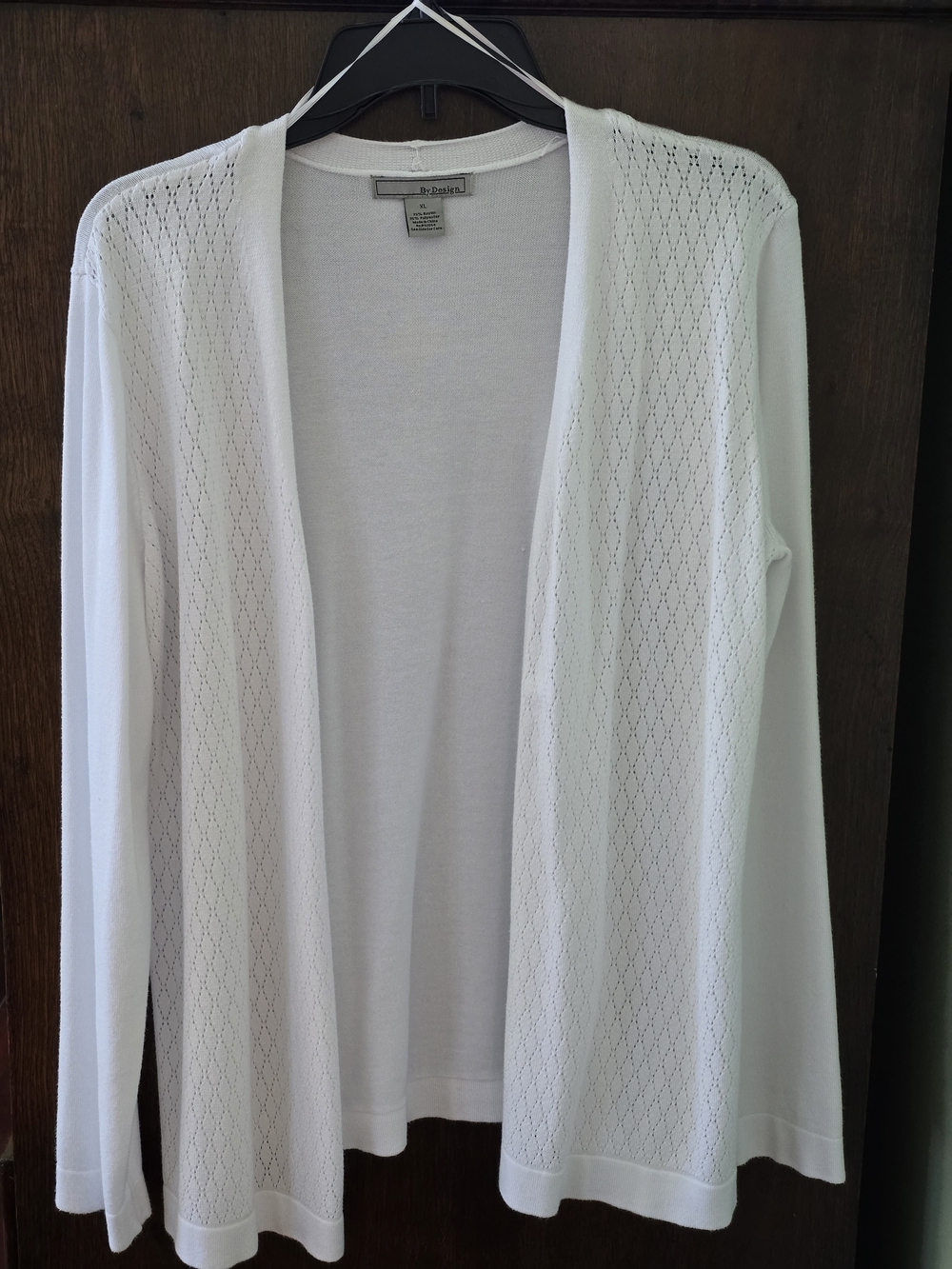 Open-Front Pointelle Knit Cardigan - White